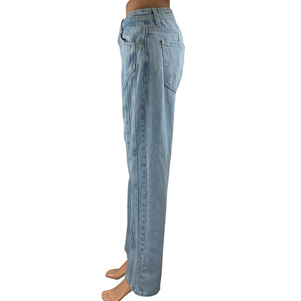 Zara Women's Blue Seamed Paneled High Waisted Straight Denim Jeans Pants Size 6 - Picture 2 of 4